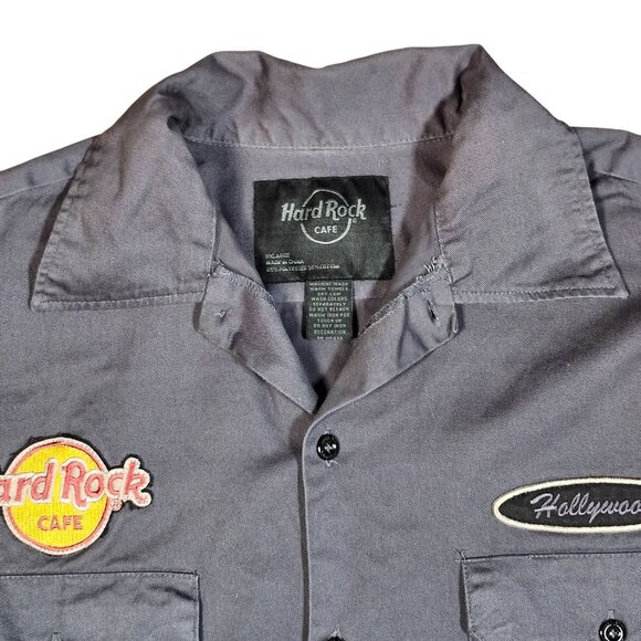 Hard Rock Cafe Hollywood Mens Short Sleeve Button-Up Shirt Gray Large - Picture 2 of 10